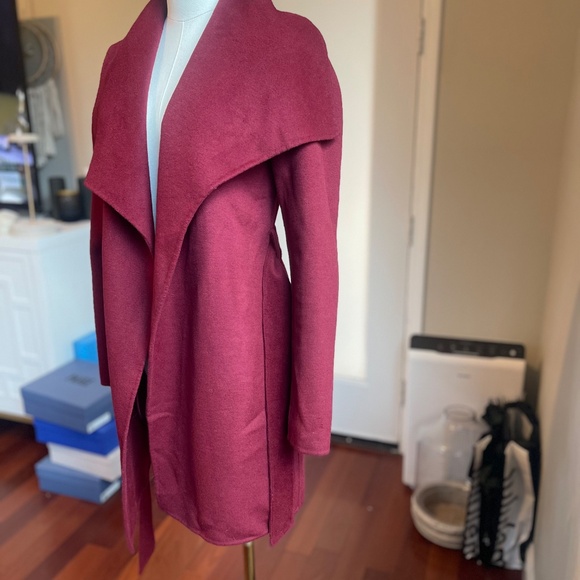 T TAHARI Ella Shawl Collar Wool-Blend Wrap Coat Burgundy Sz XS - Picture 8 of 11